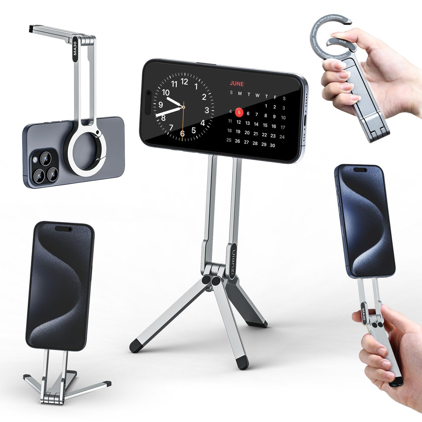 人気商品　360度回転 自撮り棒 スタンド＆手持ちモード スマホスタンド 持ち運び便利 携帯スタンド 折りたたみ式 安定 magsafeに対応 軽量 全金属製 角度調整可能 ミニ三脚 横置き/縦置き スマホ三脚 卓上三脚 MA30 セルフィー/生放送/撮影録画