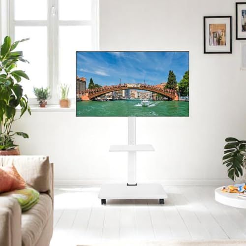 【新品】PETOOP テレビスタンド 壁寄せ キャスター付き tvスタンド テレビ台 32?65型 高さ調節・首振り 棚板/配線隠し 木製 棚板 モニタースタンド ホワイト VESA 100×100?600×400 (ミルク 白) a9f138a1