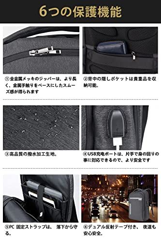 【新品】[Tzowla] 補強ファスナー ビジネスリュック バックパック １５．６インチＰＣリュック 大容量 多機能 耐水 ＵＳＢ充電ポート 撥水加工 耐衝撃 盗難防止 男女兼用 通勤 出張 通学 ? ダークグレー色 da6d7038