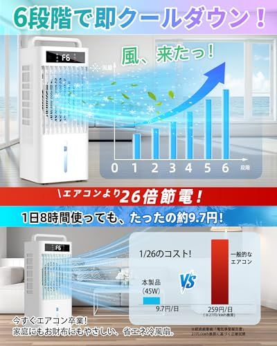 冷風機 強力 【2026業界NEWモデル冷風扇・三面吸風】 大容量 10L水タンク+6個専用保冷パック LEDタッチ操作 高効率 45W 省エネ設計 スポットクーラー 6階段調整可能 ハンド付き 隠しキャスター付き リモコン 遠隔操作 置き型 冷風扇風送料無料