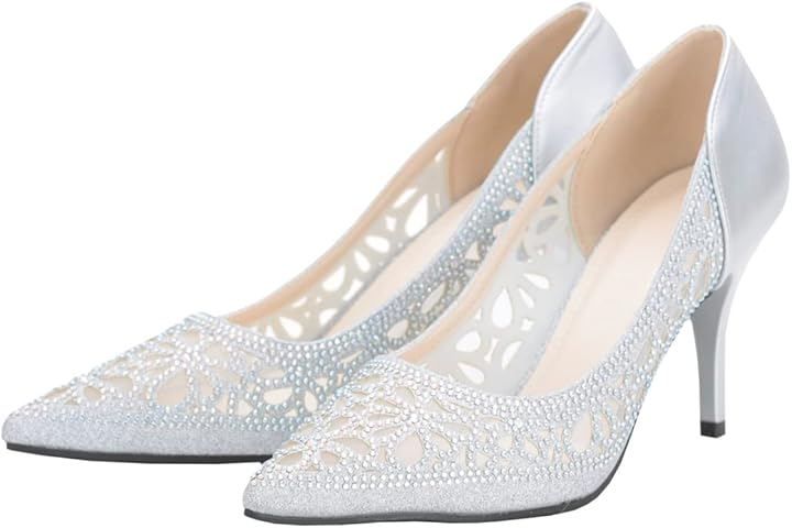 AUNI(アウニイ) パンプス レディース 靴 歩きやすい 結婚式 ポインテッドトゥ 8cm ヒール キャバヒール お呼ばれ パーティー フォーマル ママ 美脚 ロー ピンヒール (シルバー / 3395, 23.0 cm)