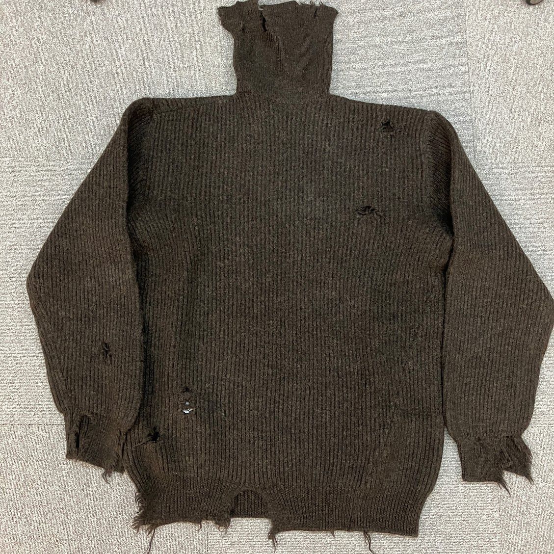 ヘドメイナー HED MAYNER 22AW ダメージ加工 タートルネック ニット セーター サイズ XS ダークブラウン HM00K21
