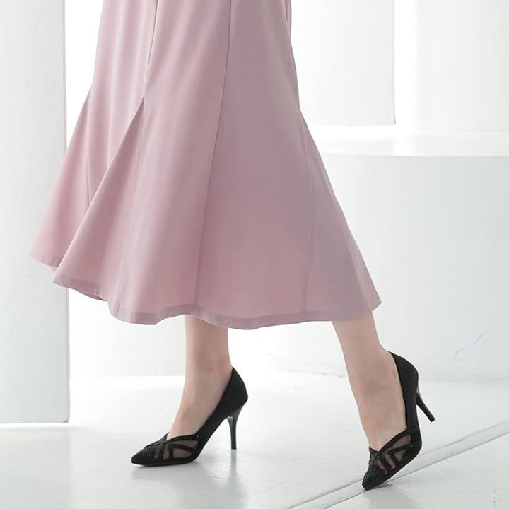 AUNI(アウニイ) パンプス レディース 靴 歩きやすい 結婚式 ポインテッドトゥ 8cm ヒール キャバヒール お呼ばれ パーティー フォーマル ウェッジソール 黒 浅め ベロア (ブラック / 3415, 24.5 cm)