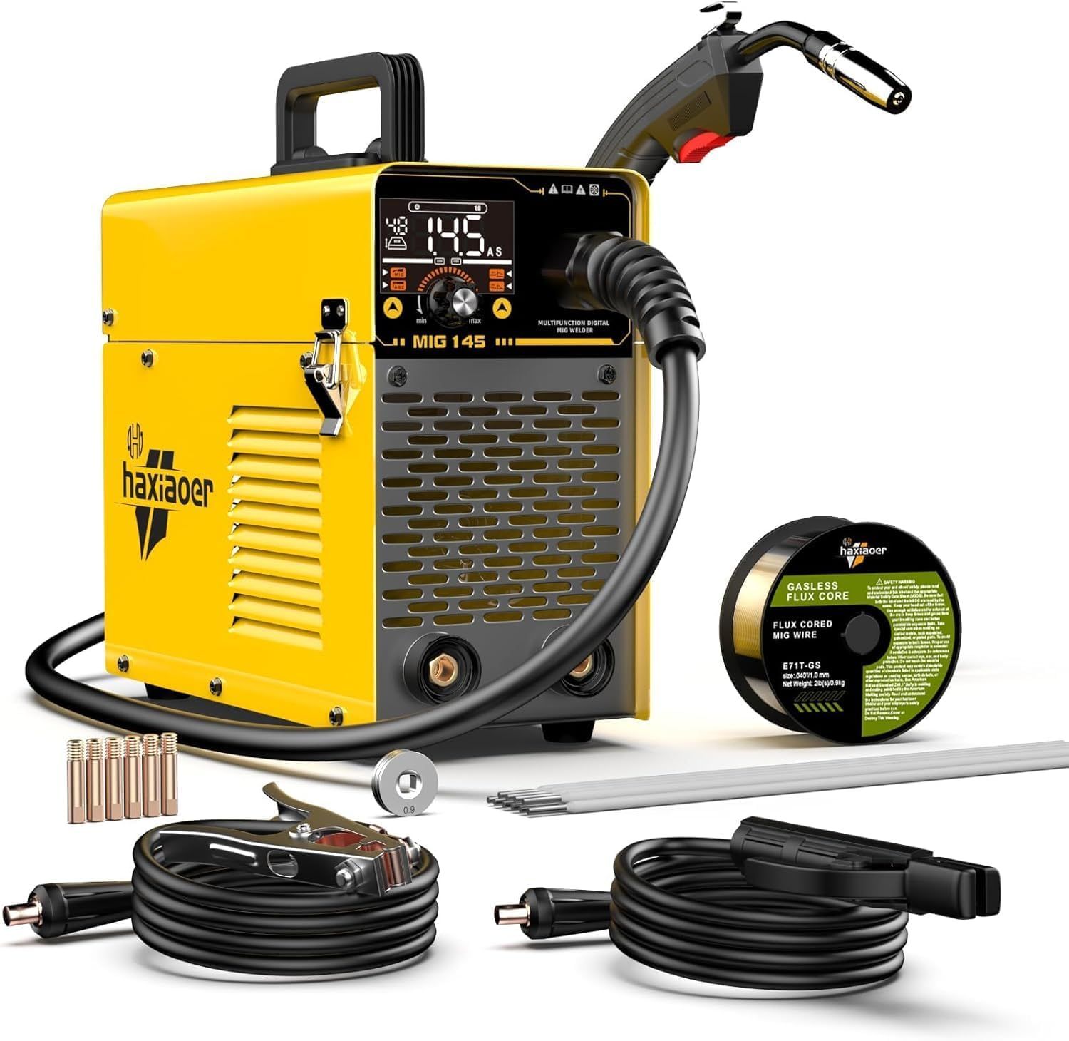 【新品】半自動溶接機 最大出力145A 100V専用溶接機1台3役電気溶接機ノンガスMIG/MMA溶接/LIFT TIG対応 LED液晶表示 インバーター搭載 小型 軽量 家庭用 初心者向け ノンガス溶接機 家具や雑貨DIY 簡単な修理145 7cf9c8d1
