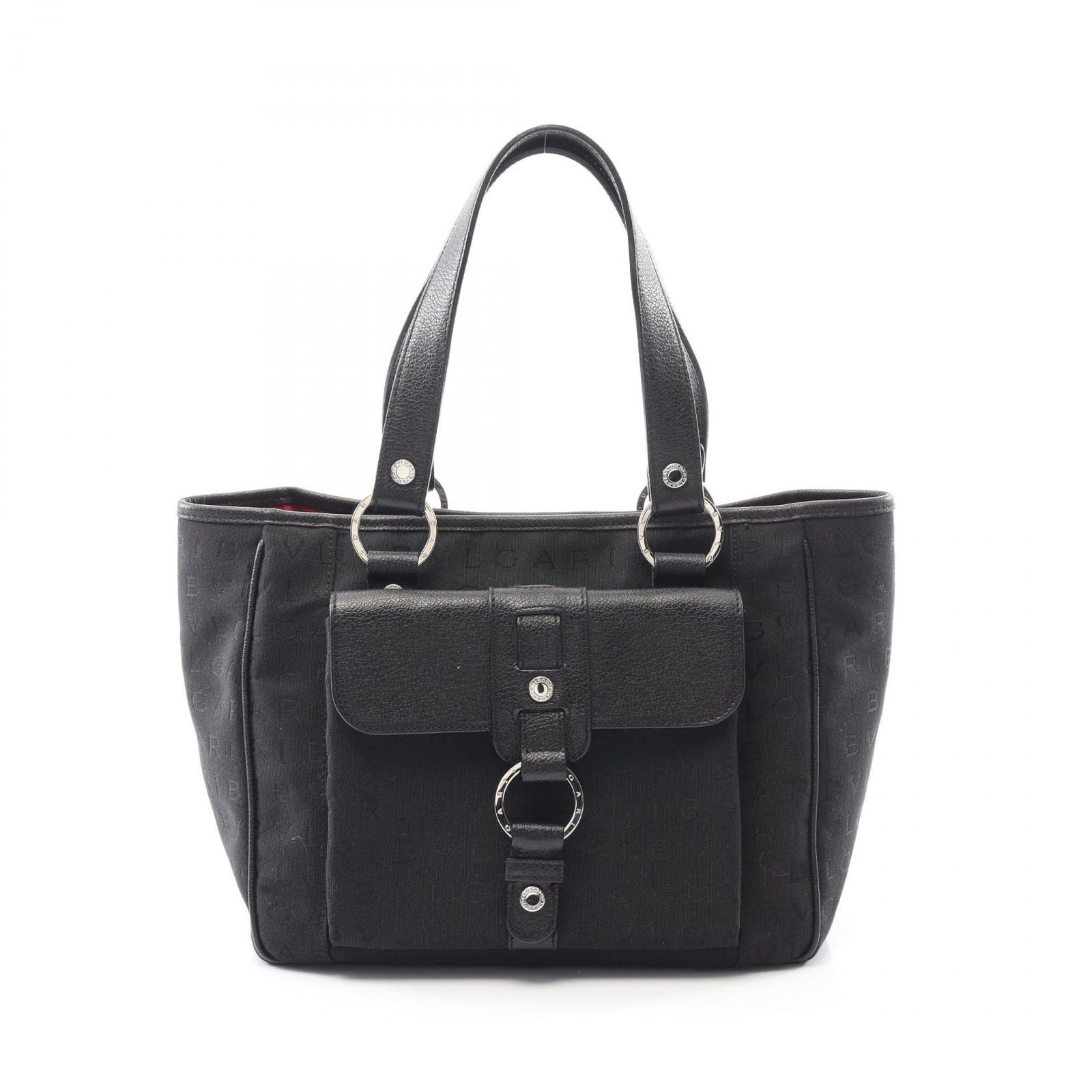 ブルガリ BVLGARI ハンドバッグ ロゴマニア ブラック キャンバス レザー ロゴマニア ハンドバッグ レディース Used B