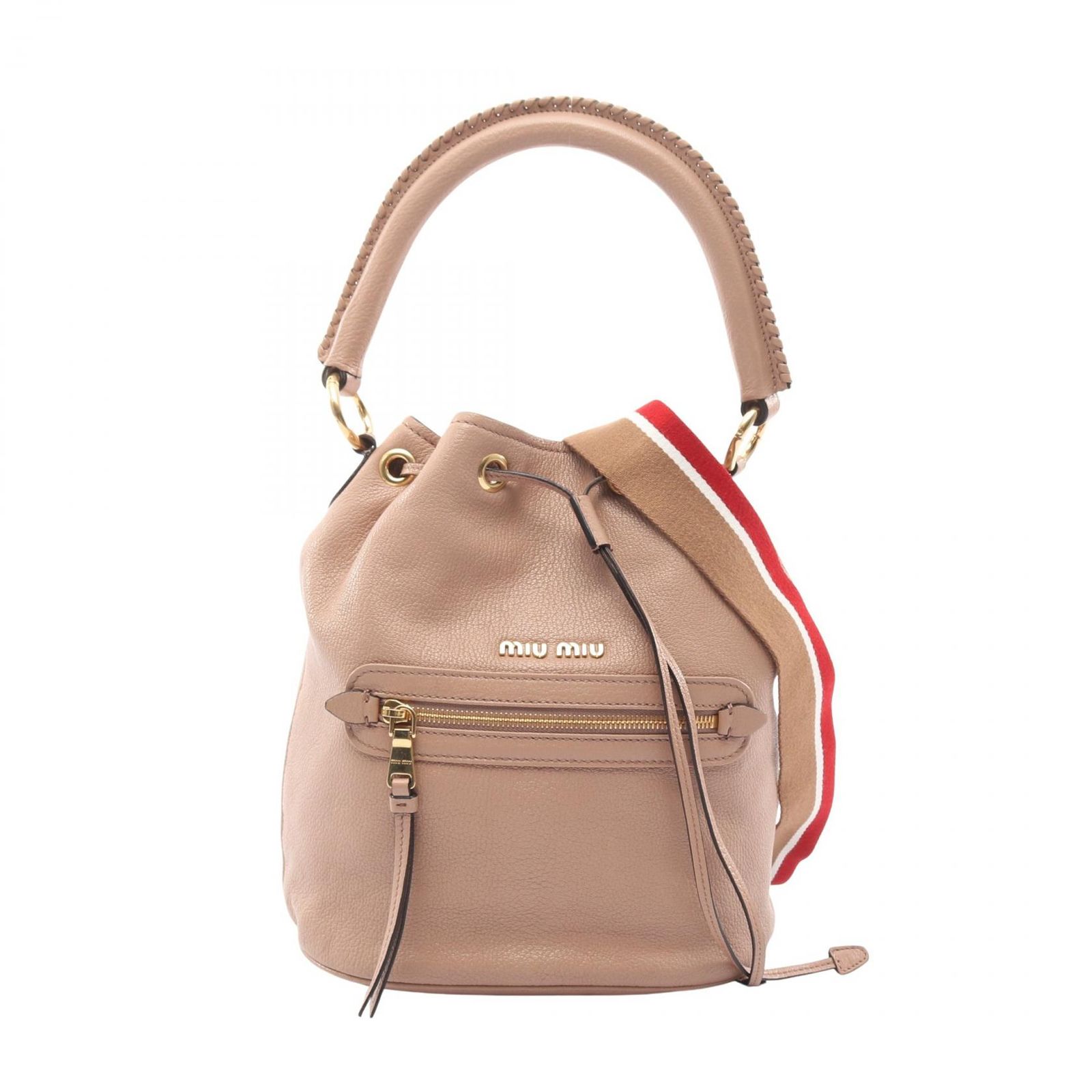 ミュウ ミュウ Miu Miu ハンドバッグ ピンクベージュ レザー バケット バッグ レディース Used A