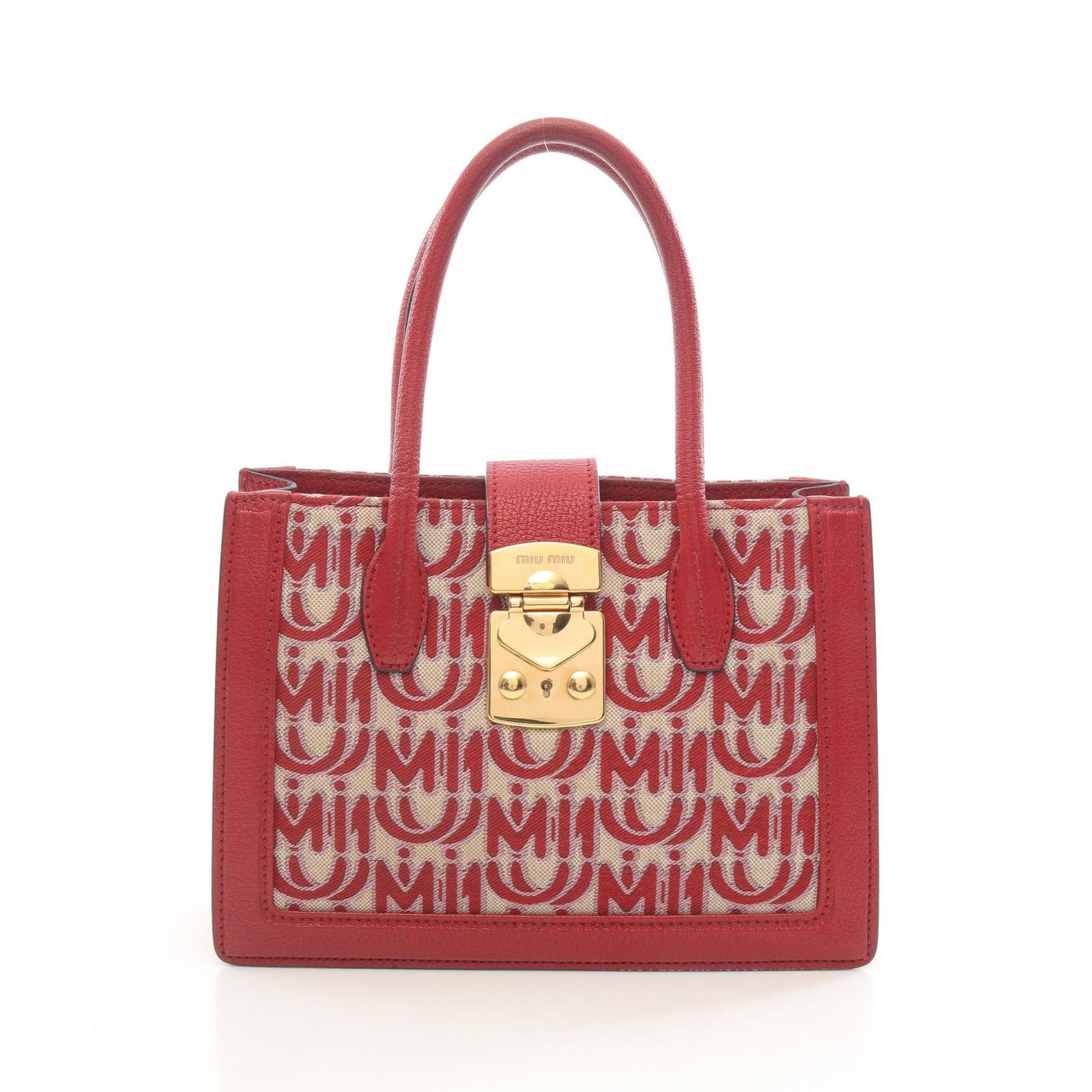 ミュウ ミュウ Miu Miu ハンドバッグ JACQUARD + MADRAS レッド 
