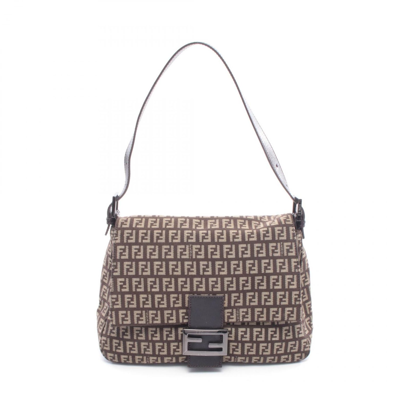 フェンディ FENDI ショルダーバッグ マンマバケット ズッキーノ 8BR001 ダークブラウン/ベージュ キャンバス レザー ズッキーノ マンマバケット レディース Used A