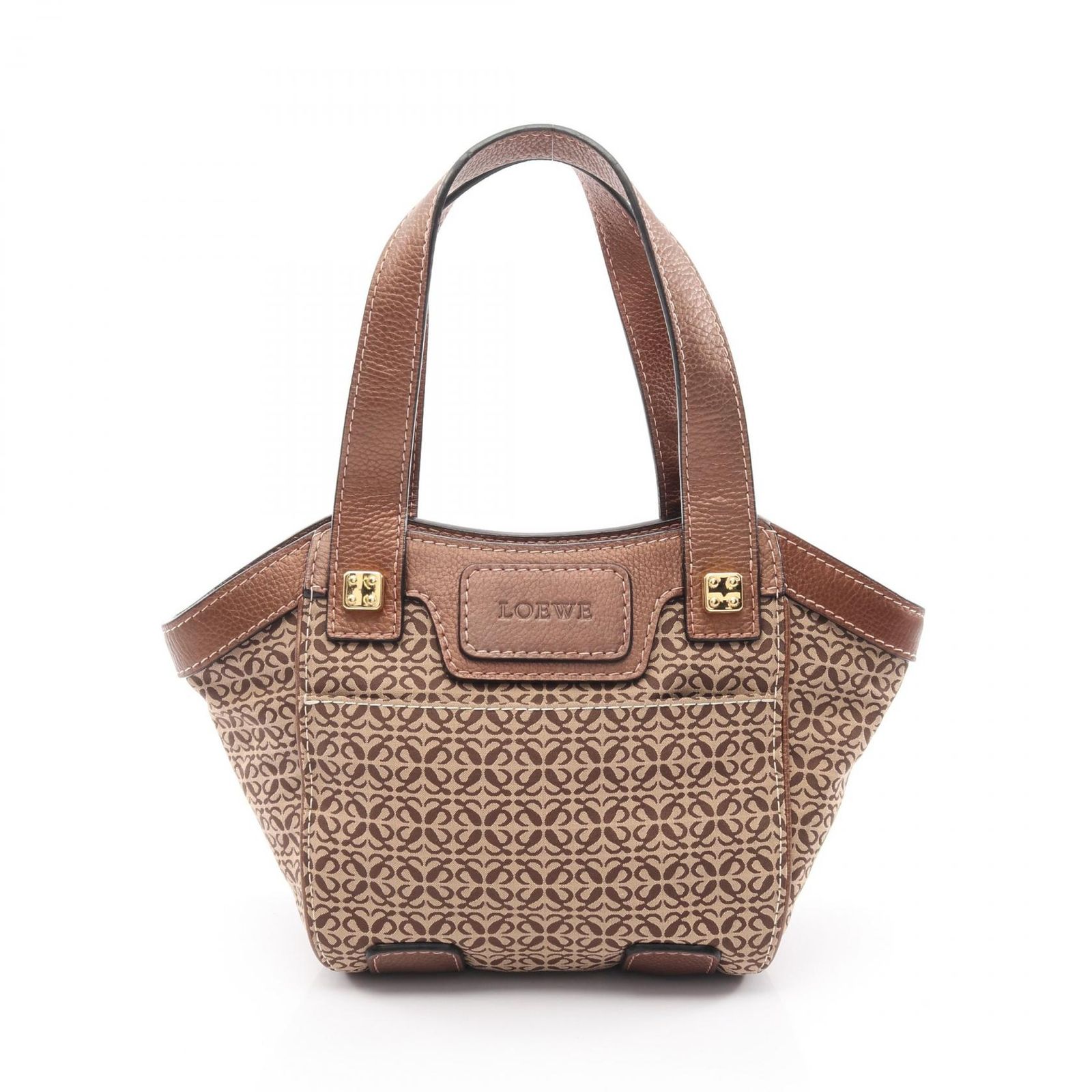 ロエベ LOEWE トートバッグ ニューロードライン アナグラム ブラウン キャンバス レザー ニューロードライン ハンドバッグ レディース Used A