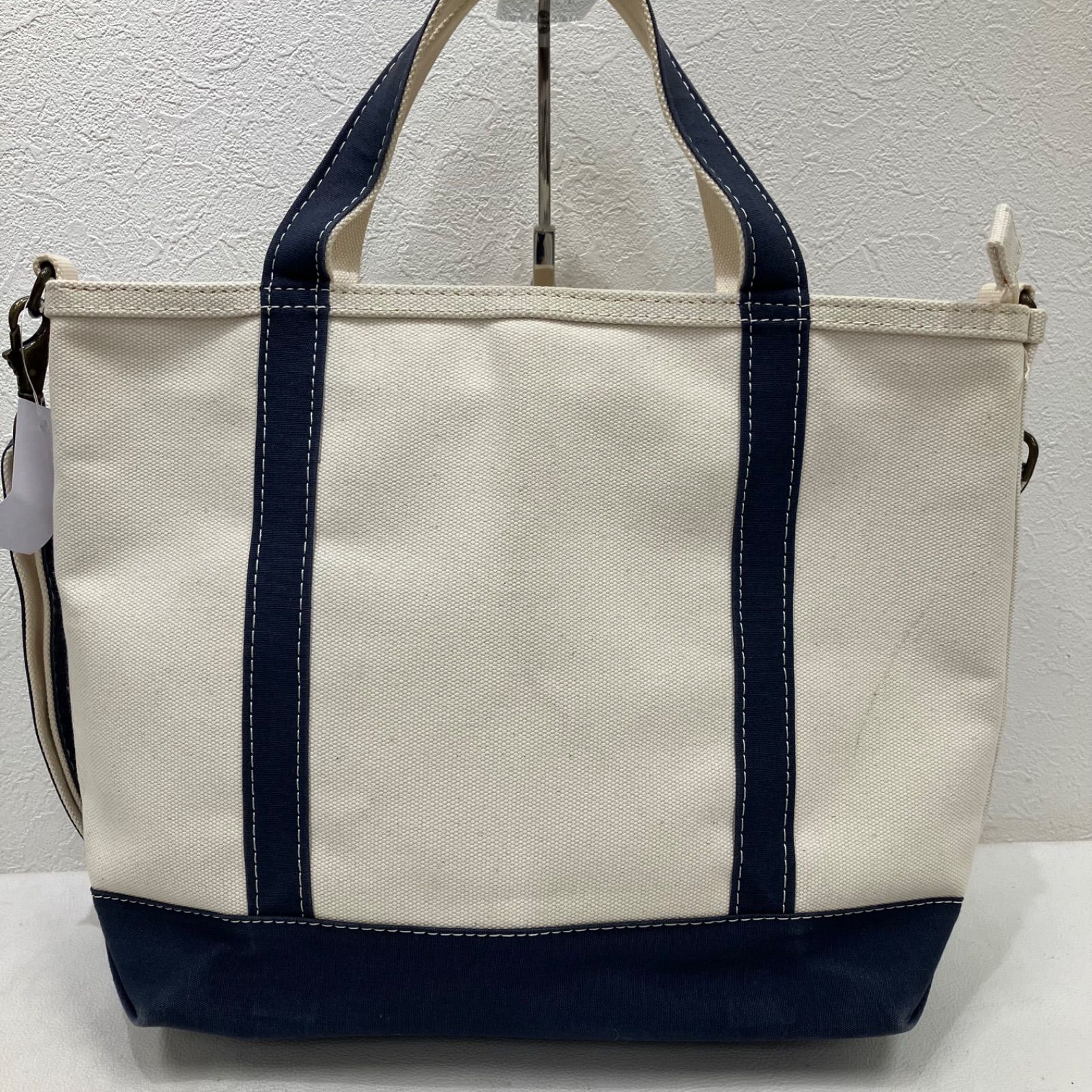 Y3026　L.L.Bean　エルエルビーン　2way　トートバッグ　ハンドバッグ　ショルダーバッグ　キャンバス　ネイビー　オフホワイト　レディース　メンズ　ユニセックス　大きめ　大容量　シンプル　カジュアル