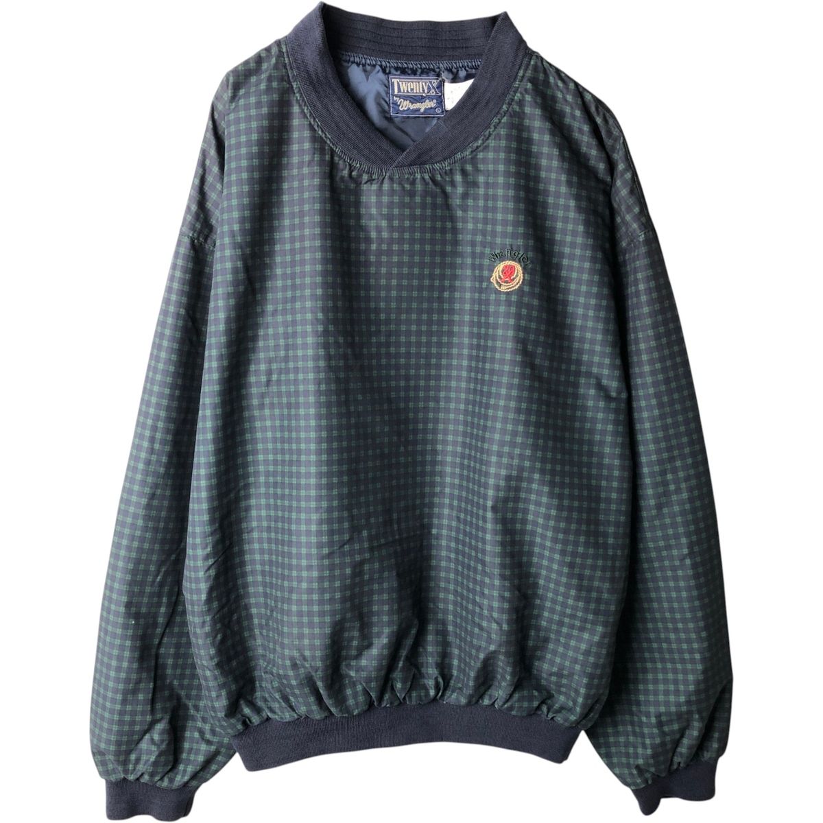 古着 ラングラー Wrangler Twenty X チェック柄 Vネック ブラックウォッチチェック ウォームアッププルオーバー メンズL相当/eaa634412