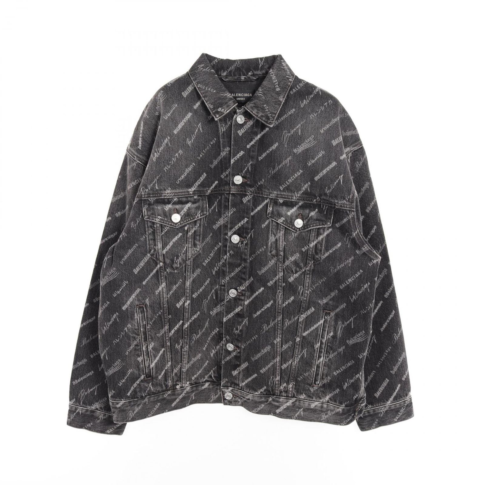 バレンシアガ BALENCIAGA デニムジャケット オールオーバーロゴ ラージフィット その他 デニム ジャケット ユニセックス Used A