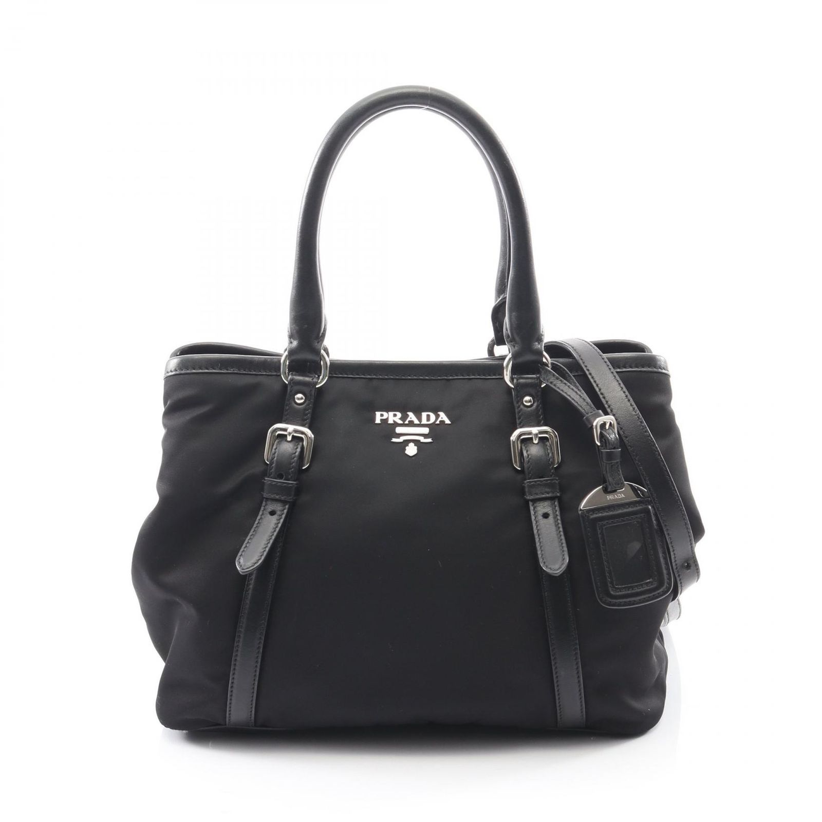 プラダ PRADA トートバッグ TESSUTOTESS + SOFT CA ブラック ナイロン レザー 2wayショルダー レディース Used B