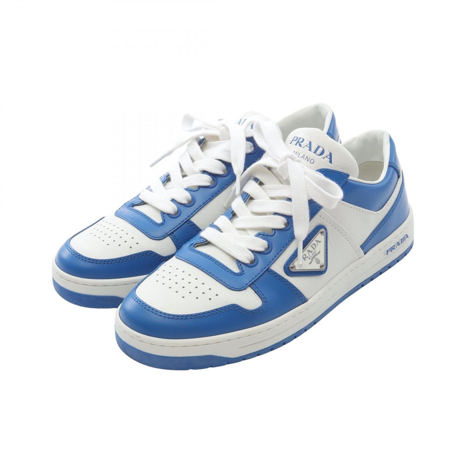 プラダ PRADA スニーカー ダウンタウン ブルー/ホワイト レザー スニーカー レディース Used A
