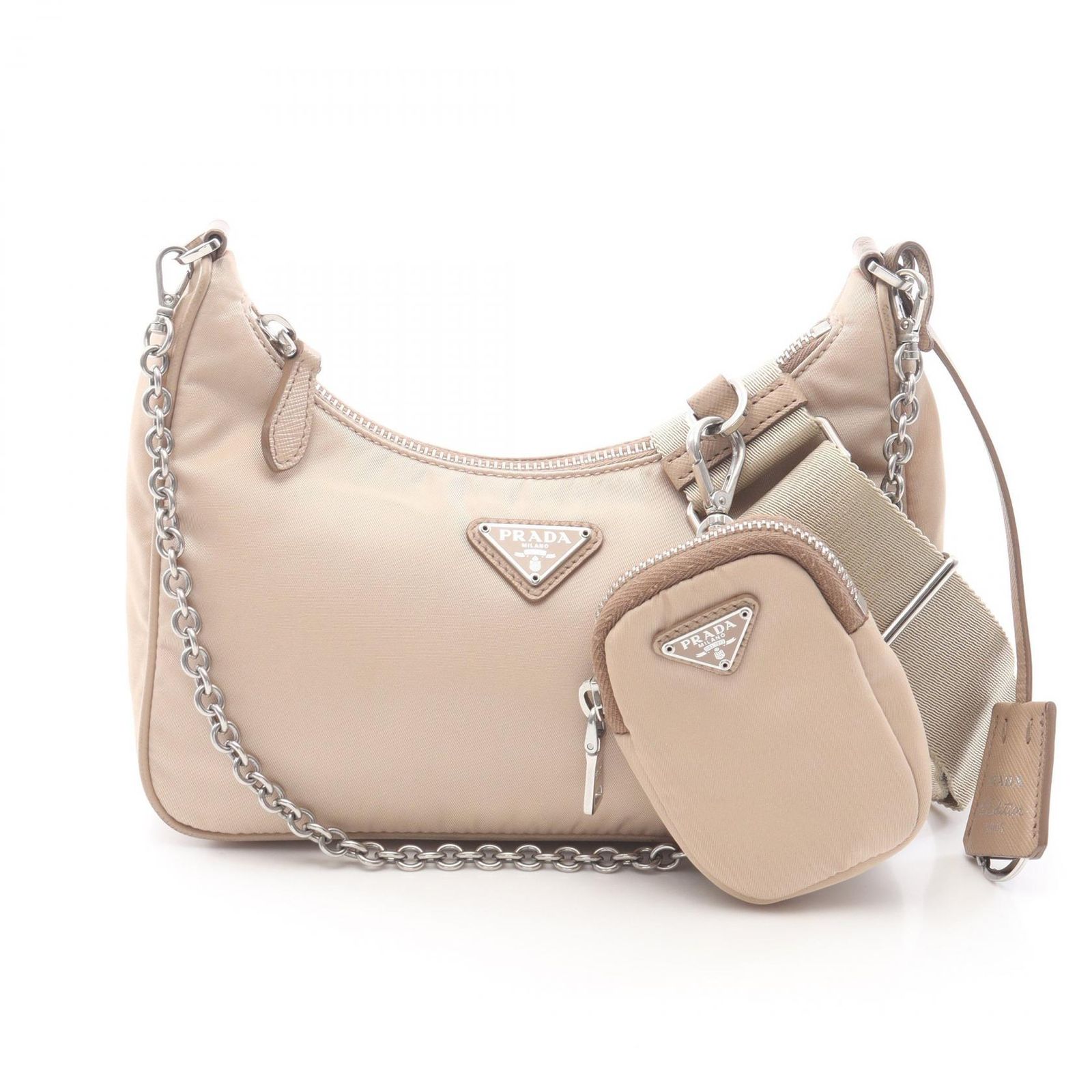 プラダ PRADA ショルダーバッグ Re-Edition 2005 BH204 ベージュ ナイロン レザー Re-Edition 2005 ショルダーバッグ レディース Used B