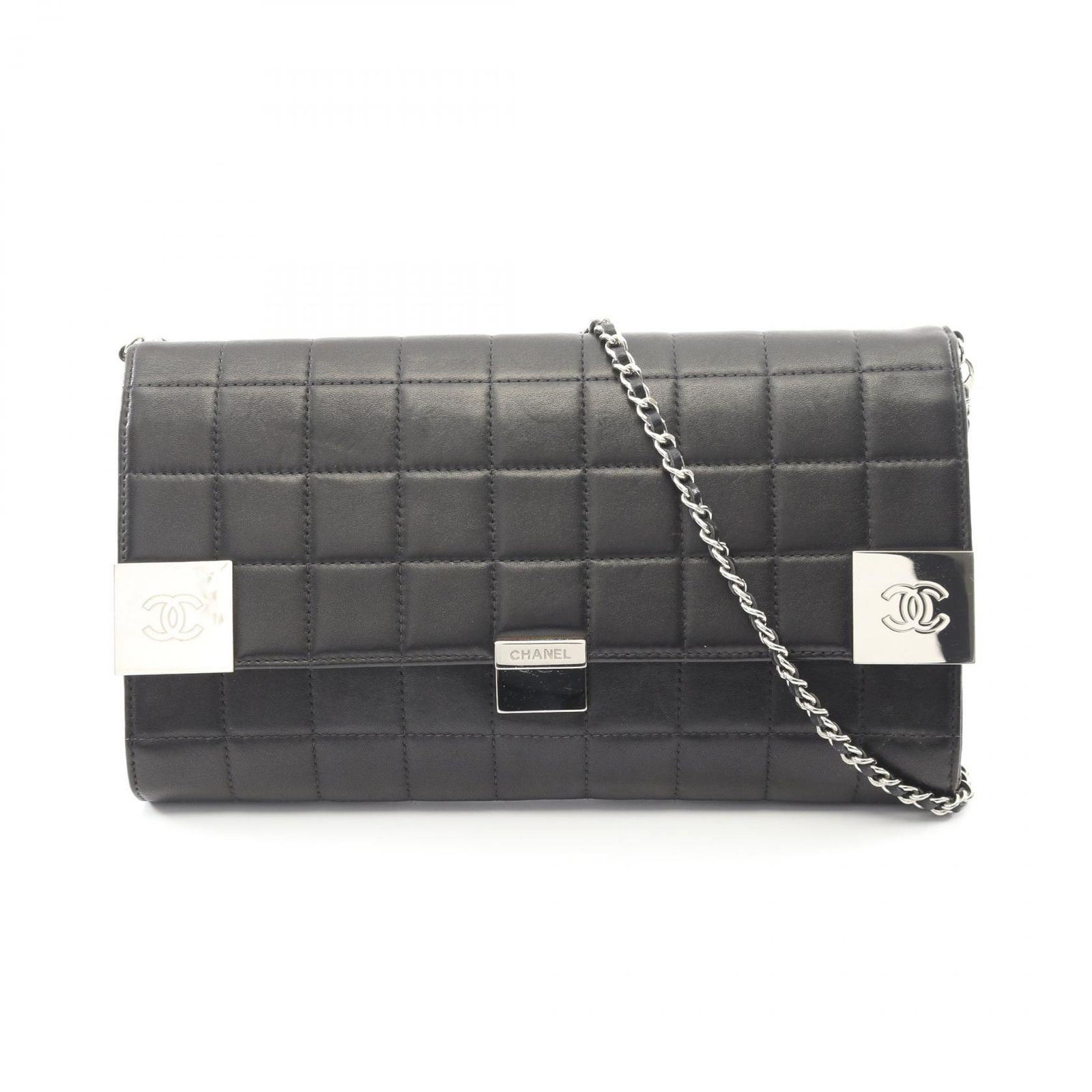 シャネル CHANEL ショルダーバッグ チョコバー ブラック ラムスキン（羊革） チョコバー チェーンショルダー レディース Used B