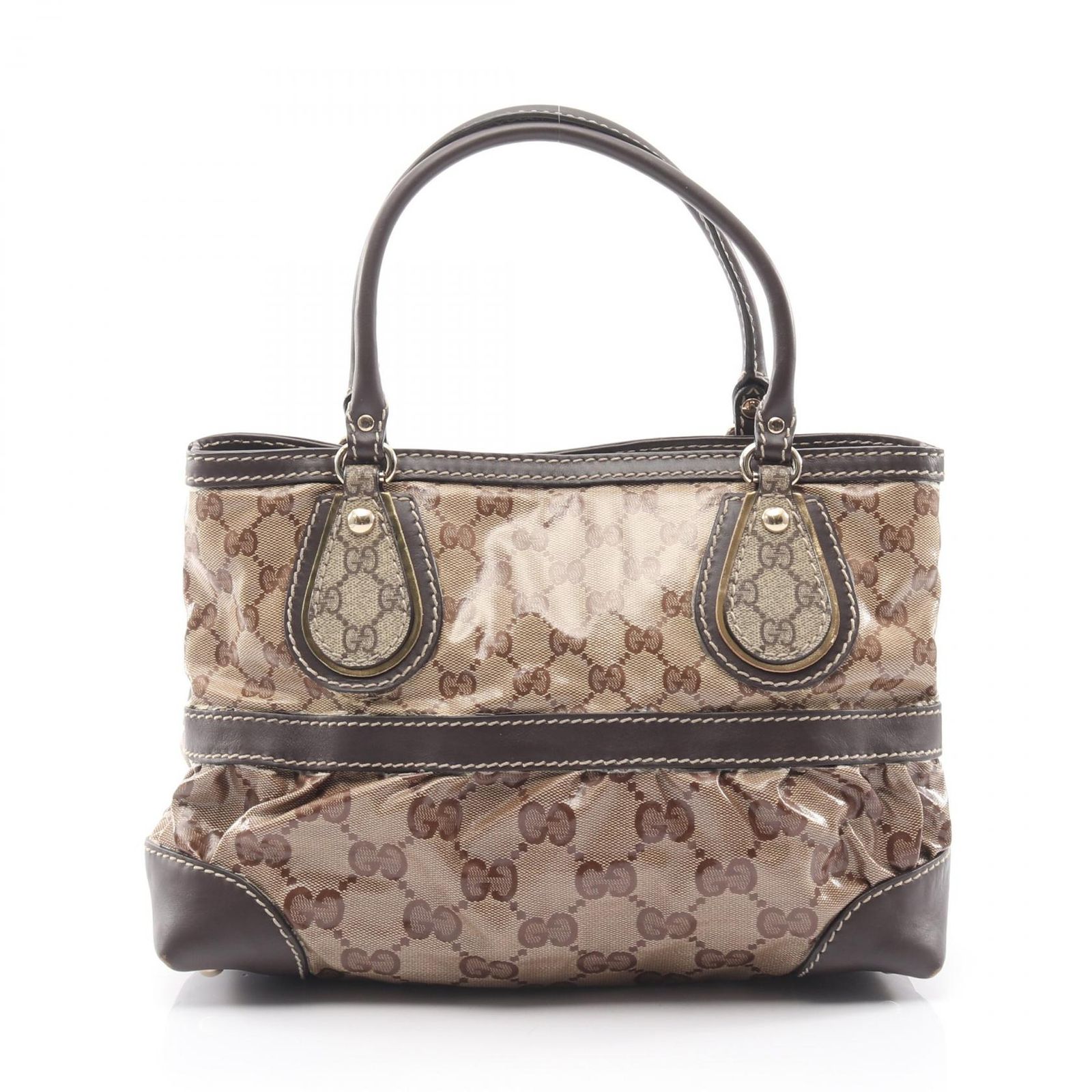 グッチ GUCCI トートバッグ GGクリスタル 223964 ブラウン/ダークブラウン PVCコーティングキャンバス レザー GGクリスタル トートバッグ レディース Used B