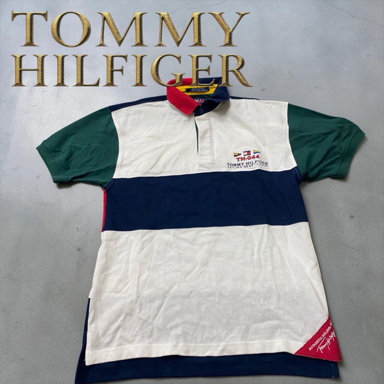 90sTOMMY HILFIGER TH-044 ポロシャツ Mサイズ　ヴィンテージ　メンズポロシャツ　メンズファッション　シャツ