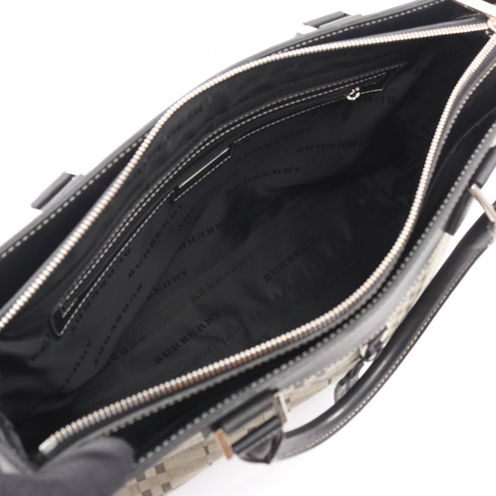 バーバリー BURBERRY ハンドバッグ グレー/ブラック キャンバス レザー 
