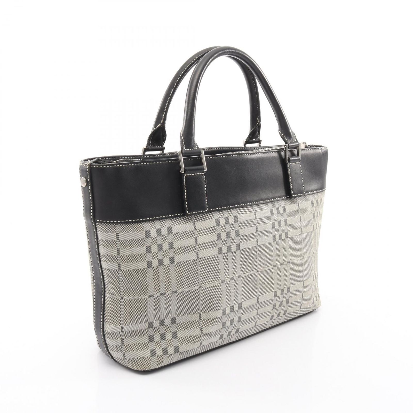 バーバリー BURBERRY ハンドバッグ グレー/ブラック キャンバス レザー 