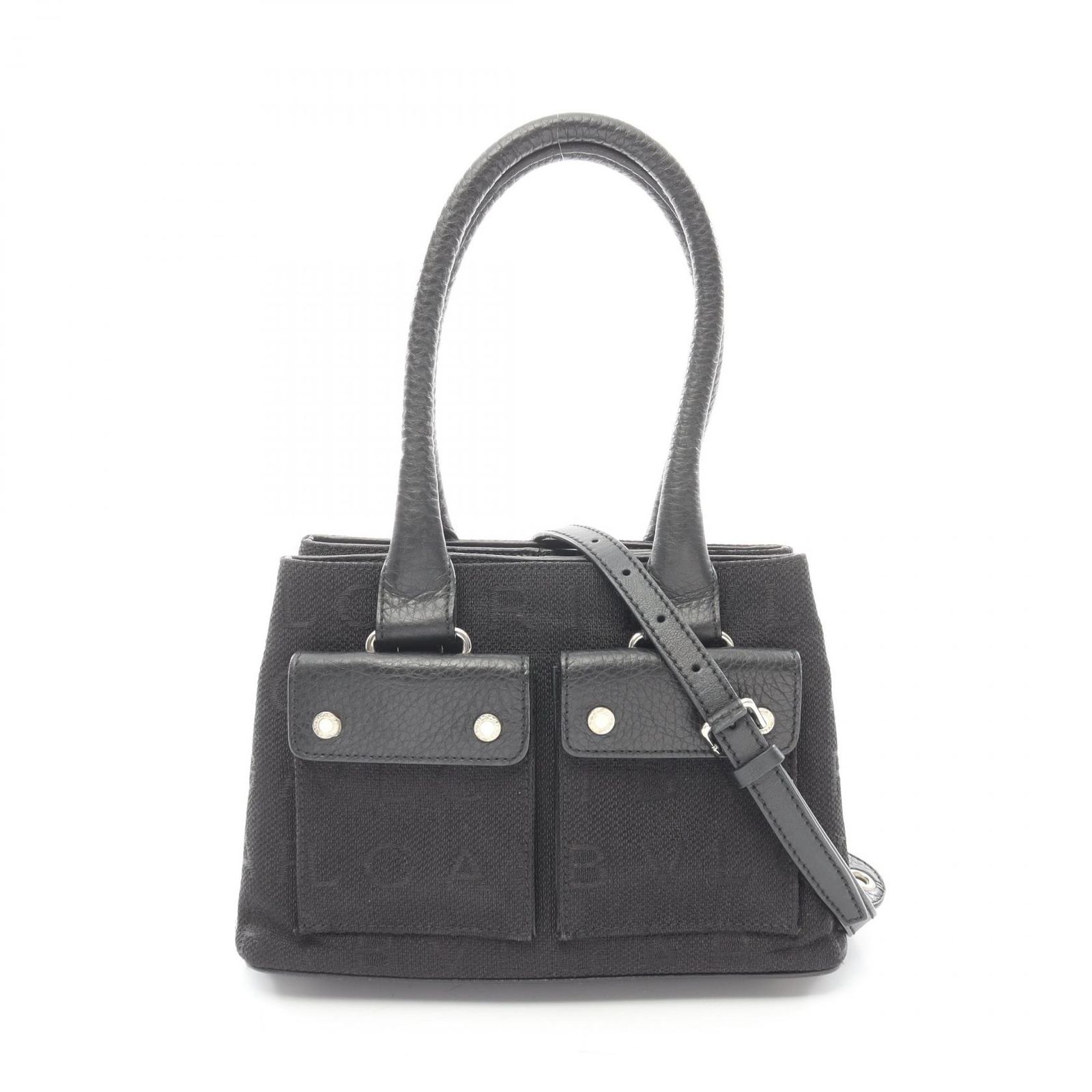 ブルガリ BVLGARI ハンドバッグ ロゴマニア ブラック キャンバス レザー ロゴマニア 2wayショルダー レディース Used B