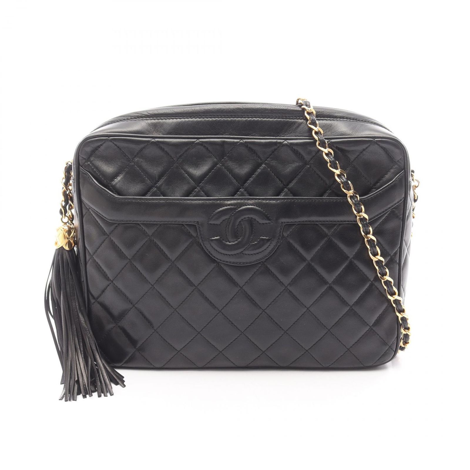 シャネル CHANEL ショルダーバッグ マトラッセ ブラック ラムスキン（羊革） マトラッセ フリンジ チェーンショルダー レディース Used A