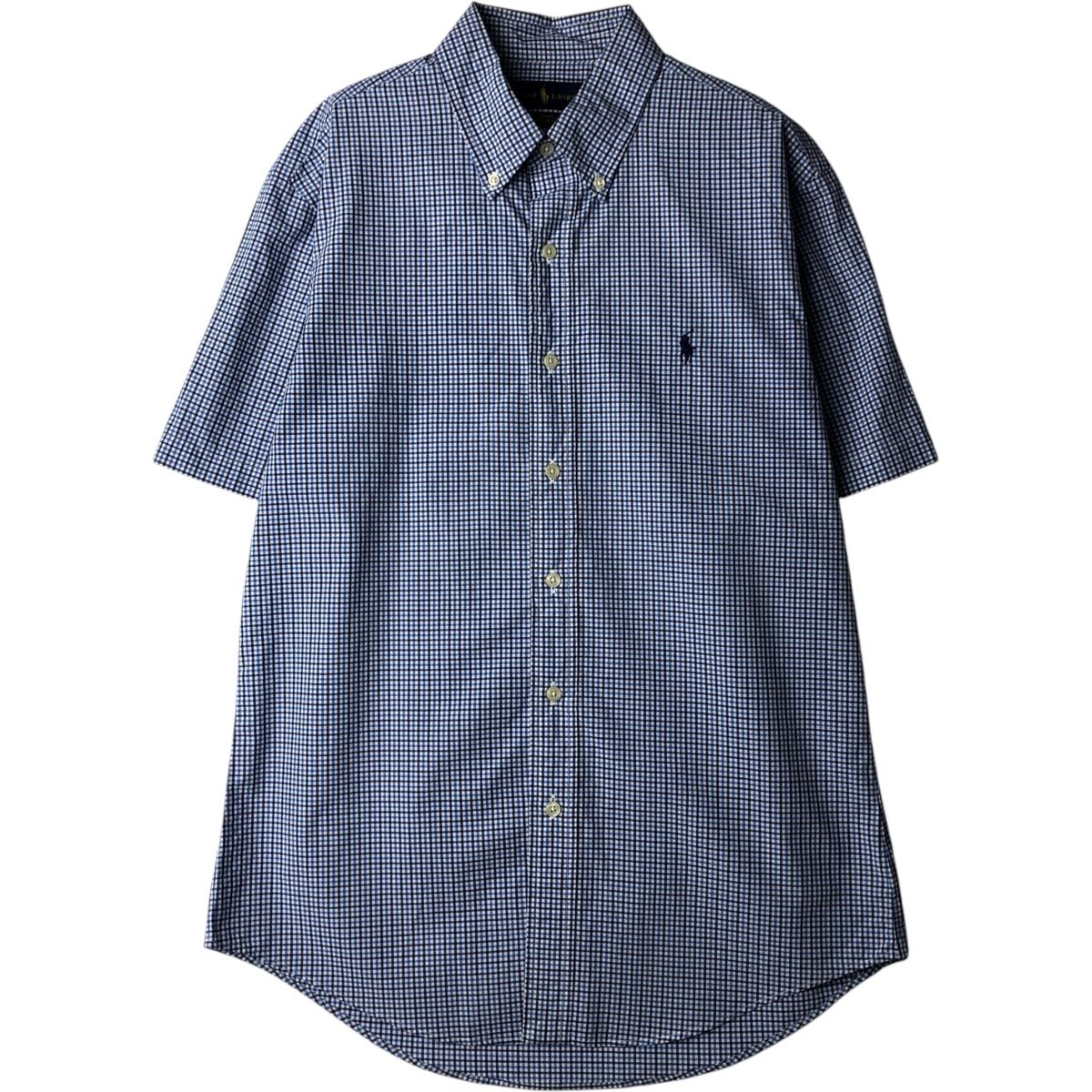 古着 ラルフローレン Ralph Lauren SLIM FIT スリムフィット ギンガムチェック 半袖 ボタンダウン チェックシャツ メンズM相当/eaa640909