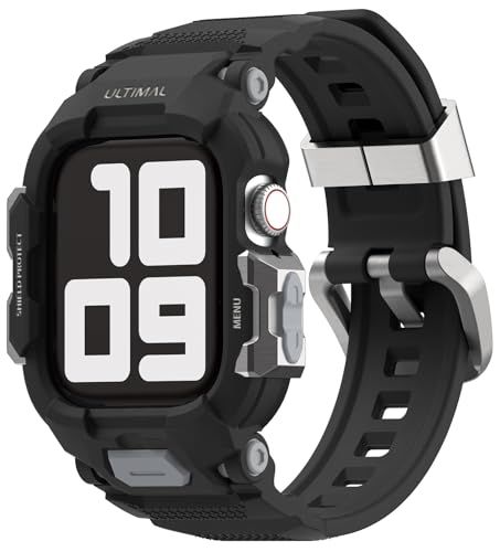 ULTIMAL 対応 Apple Watch (第3/2世代)/SE/Series 9/8/7/6/5/4 (40/41mm) バンド一体型保護ケース PCハードケース TPUバンド 耐衝撃 通気性 簡単装着 充電対応 ステンレスバックル 黒 05b22e0e