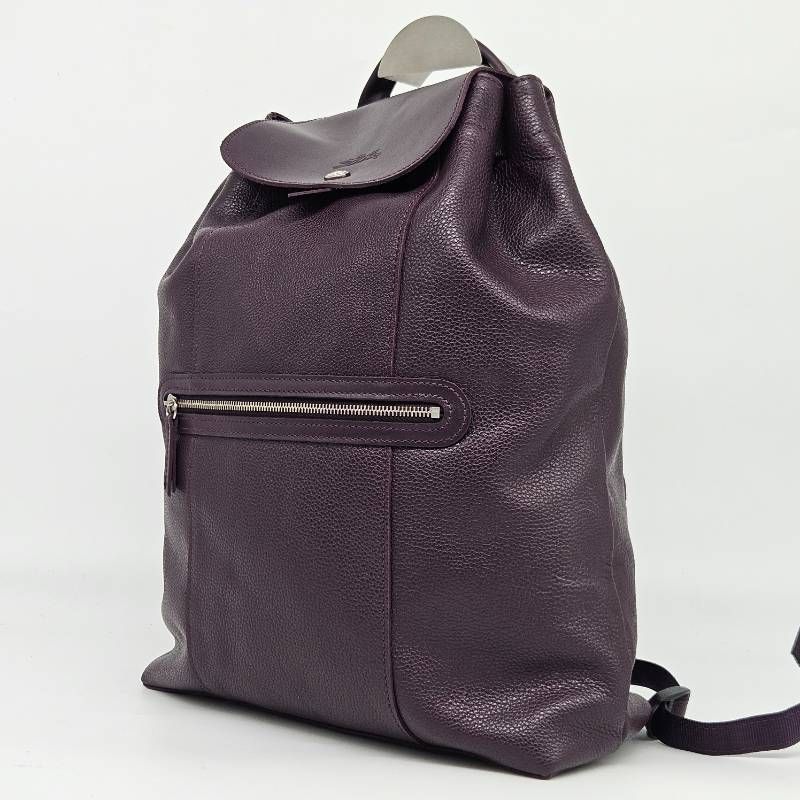 LONGCHAMP ロンシャン ル フローネ バックパック パープル レザー リュックサック 大容量 通勤 通学 旅行 デイパック マザーズバッグ A4対応 柔らかいシボ革 上質素材 シルバー金具