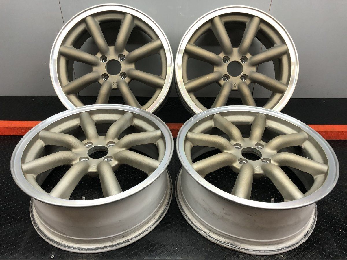 【希少】ワタナベ 社外ホイール 17インチ 4本 7J4HPCD100+30/+40 ゴールド 8スポーク ジャンク品　(SHI060)