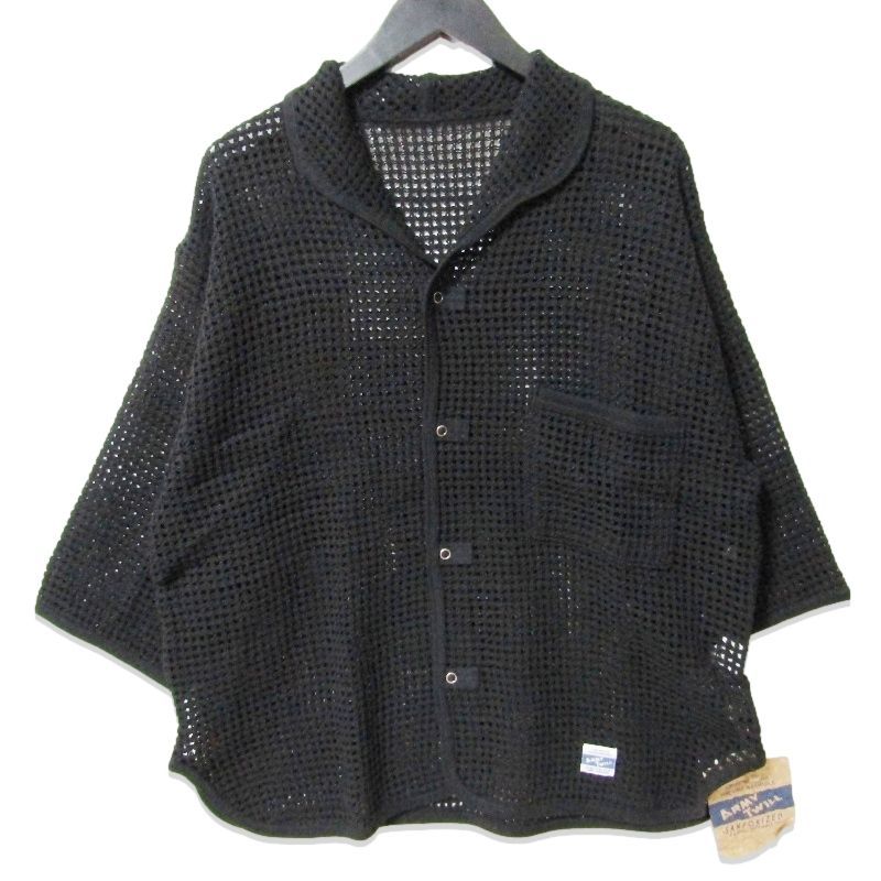 未使用 ARMY TWILL アーミーツイル Cotton Mesh Shirt AM-2513006 コットンメッシュシャツ オープンカラー 七分袖 BLACK S 27113625