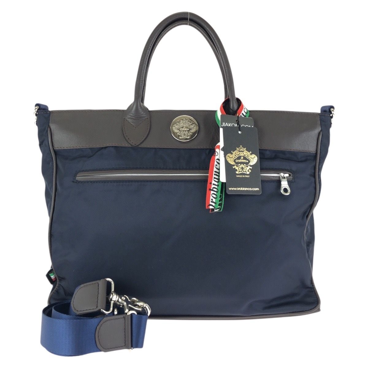 【美品】オロビアンコ ブリーフケース ショルダーバッグ 2way ネイビー 3層 美品 Orobianco オロビアンコ 2way ネイビー シルバー金具 ナイロン