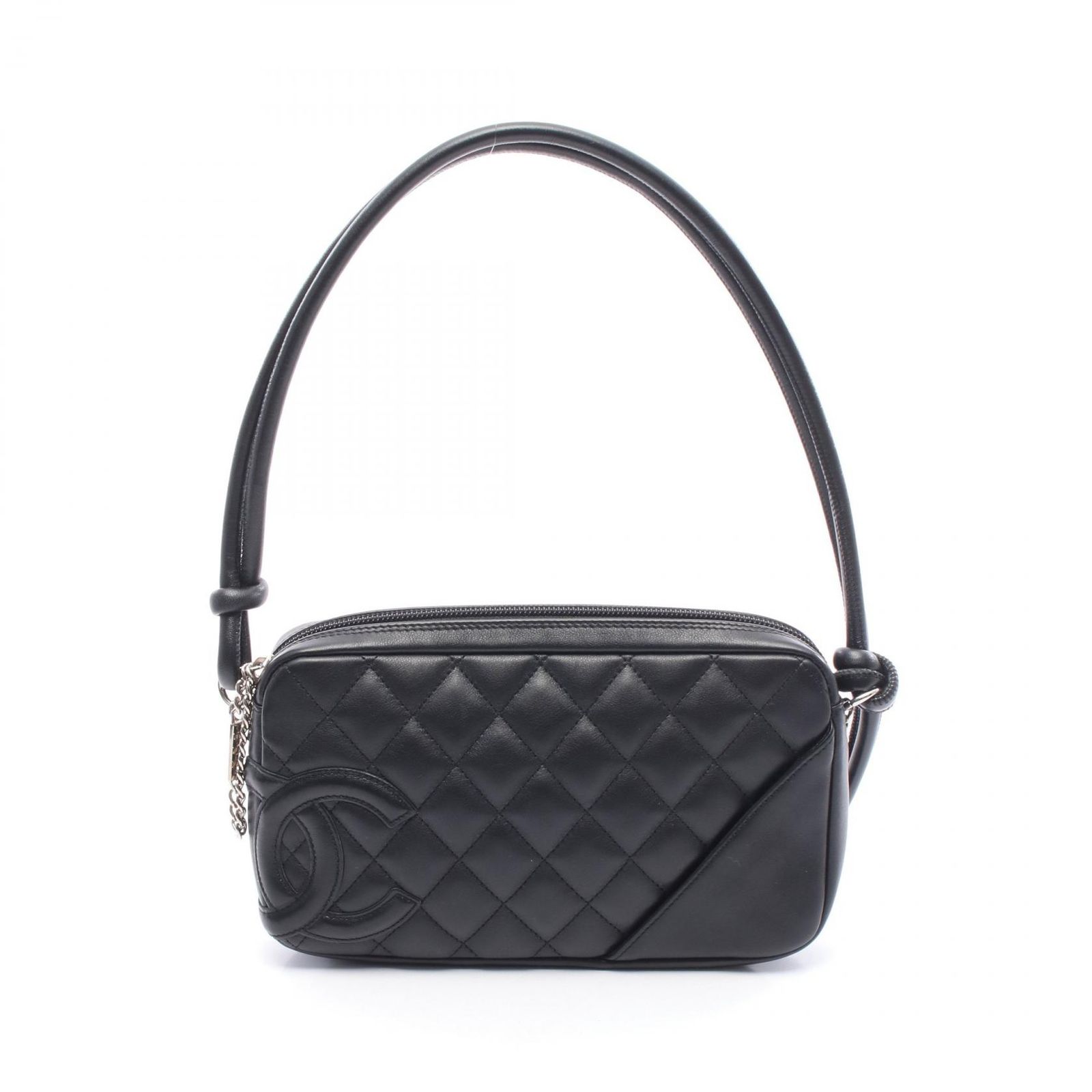 シャネル CHANEL ハンドバッグ カンボンライン ブラック レザー カンボン アクセサリーポーチ レディース Used A