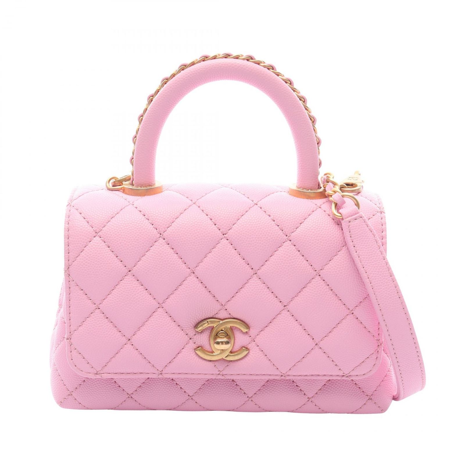 シャネル CHANEL ハンドバッグ ココハンドルXXS トップハンドル 2WAY ピンク キャビアスキン(グレインドカーフ) ココハンドル マトラッセ 2wayチェーンショルダー