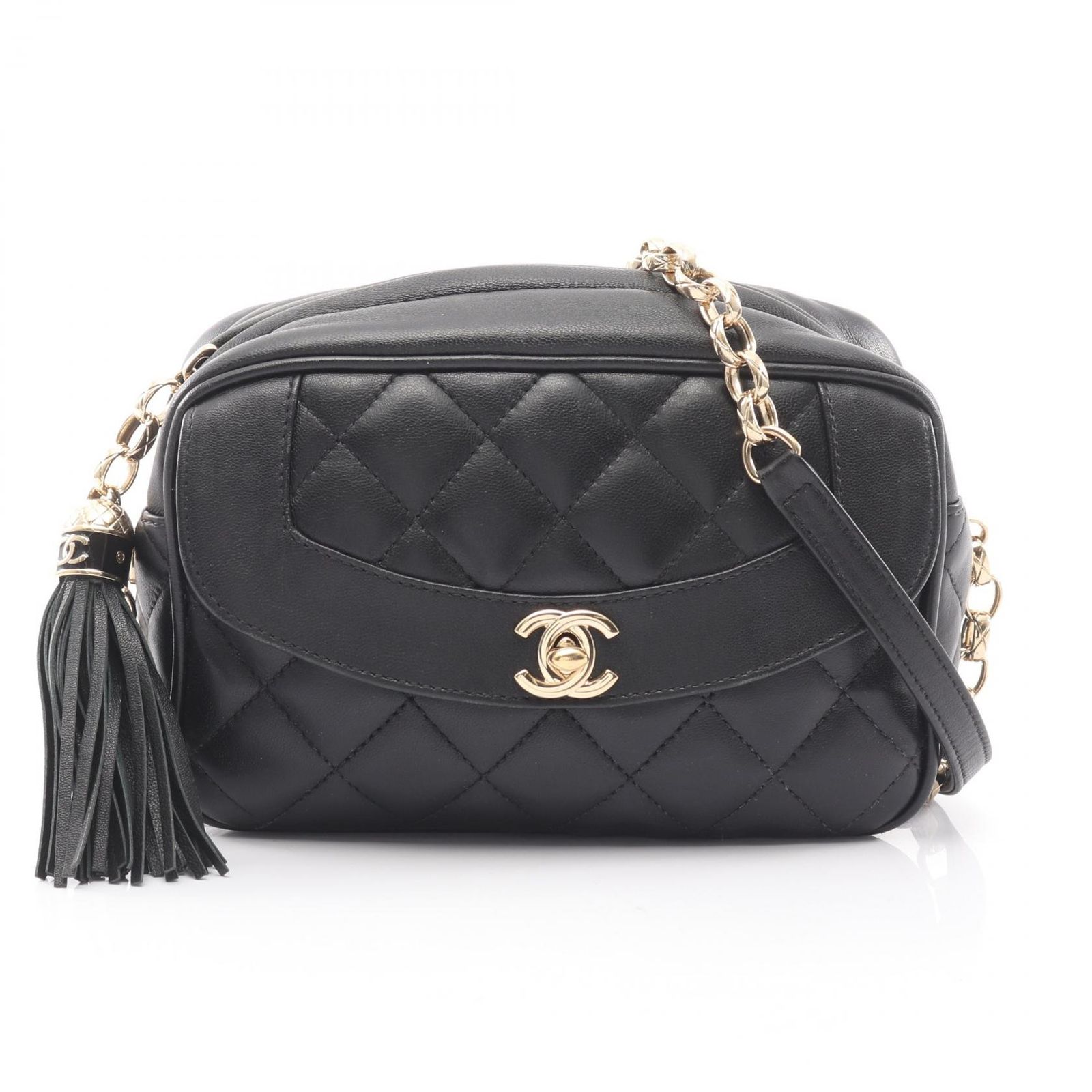 シャネル CHANEL ショルダーバッグ ダイアナフラップ マトラッセ ブラック ラムスキン(羊革) マトラッセ ダイアナフラップ フリンジ ミニ チェーンショルダー