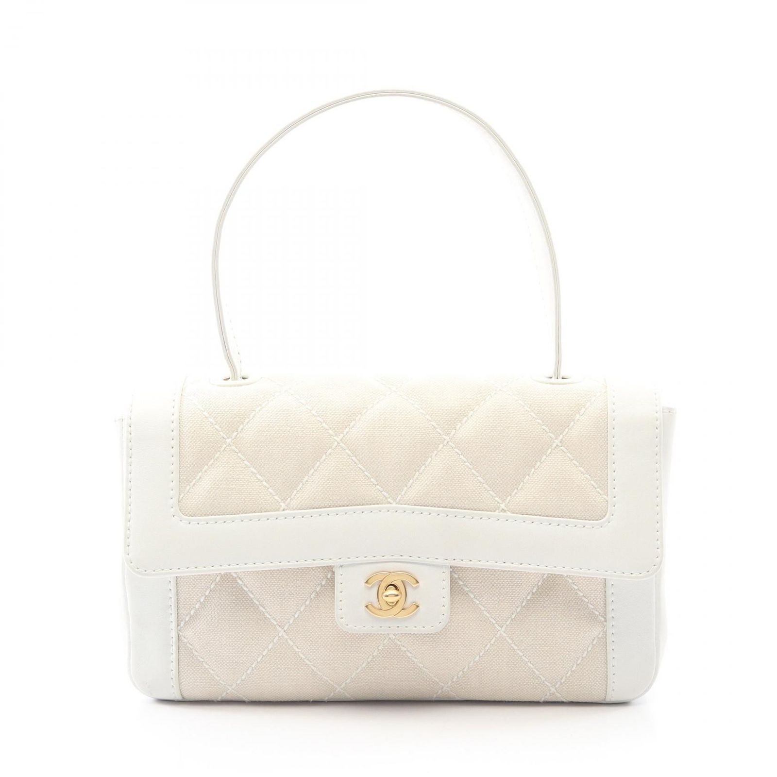 シャネル CHANEL ハンドバッグ ワイルドステッチ ナチュラル/ホワイト キャンバス レザー マトラッセ ハンドバッグ レディース Used A