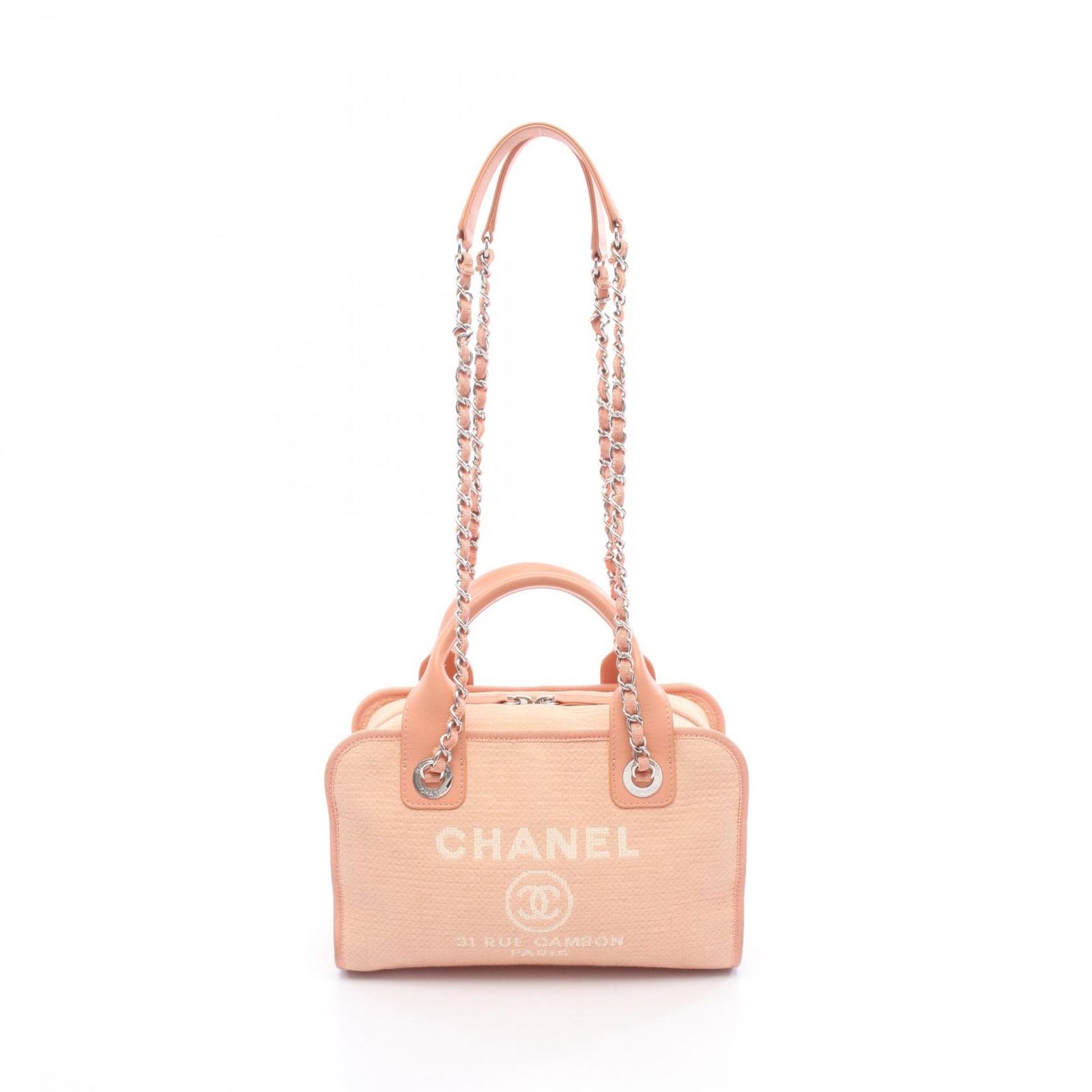 シャネル CHANEL ショルダーバッグ ドーヴィル ボーリングバッグ A92750 サーモンピンク キャンバス レザー ドーヴィル ボーリングバッグ レディース Used B