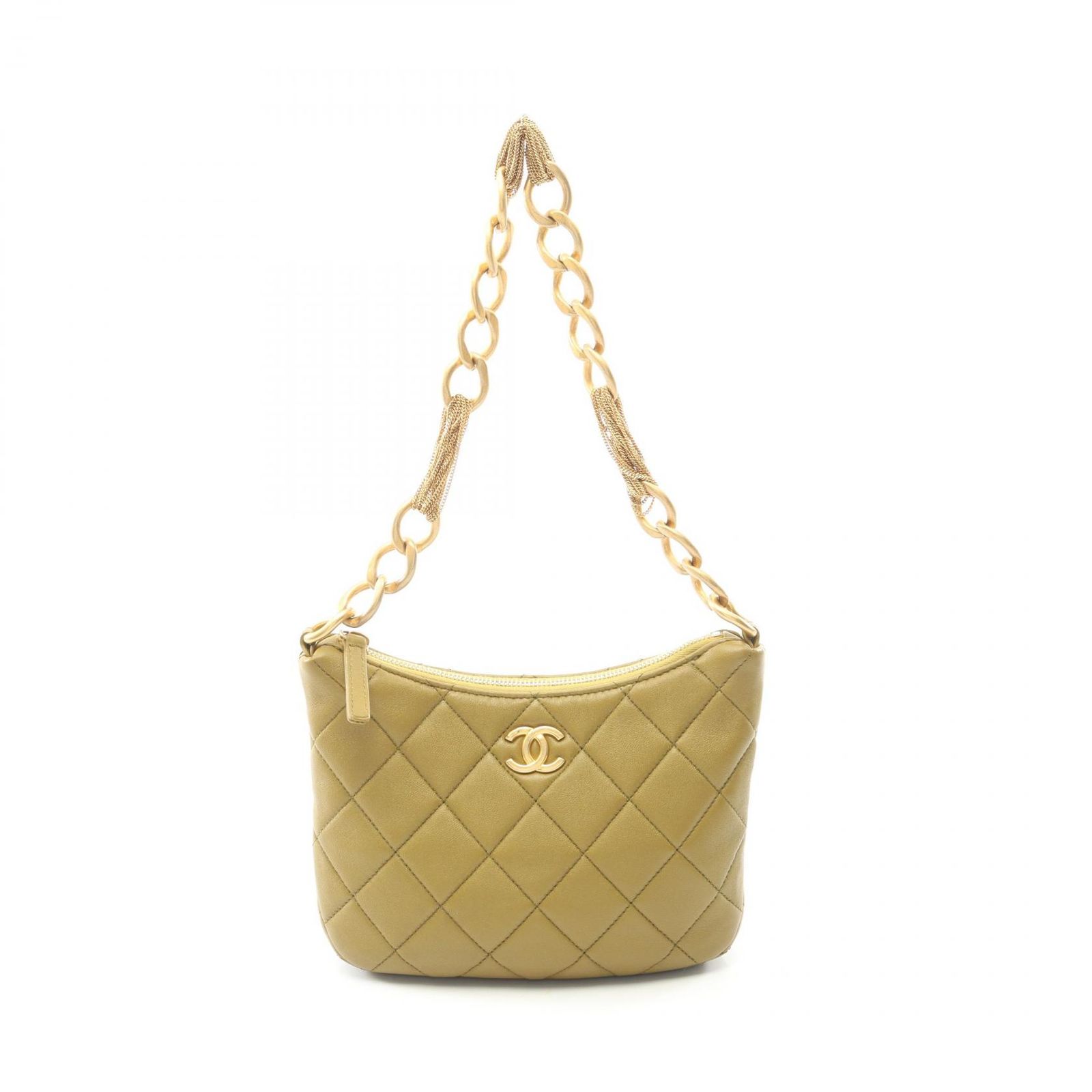 シャネル CHANEL ショルダーバッグ スモールホーボー AS3223 オリーブ ラムスキン（羊革） マトラッセ スモール ホーボーバッグ レディース Used A