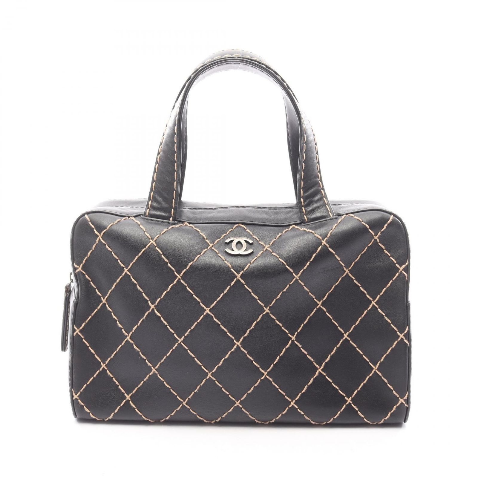 シャネル CHANEL ハンドバッグ ワイルドステッチ ブラック レザー ワイルドステッチ ハンドバッグ レディース Used B