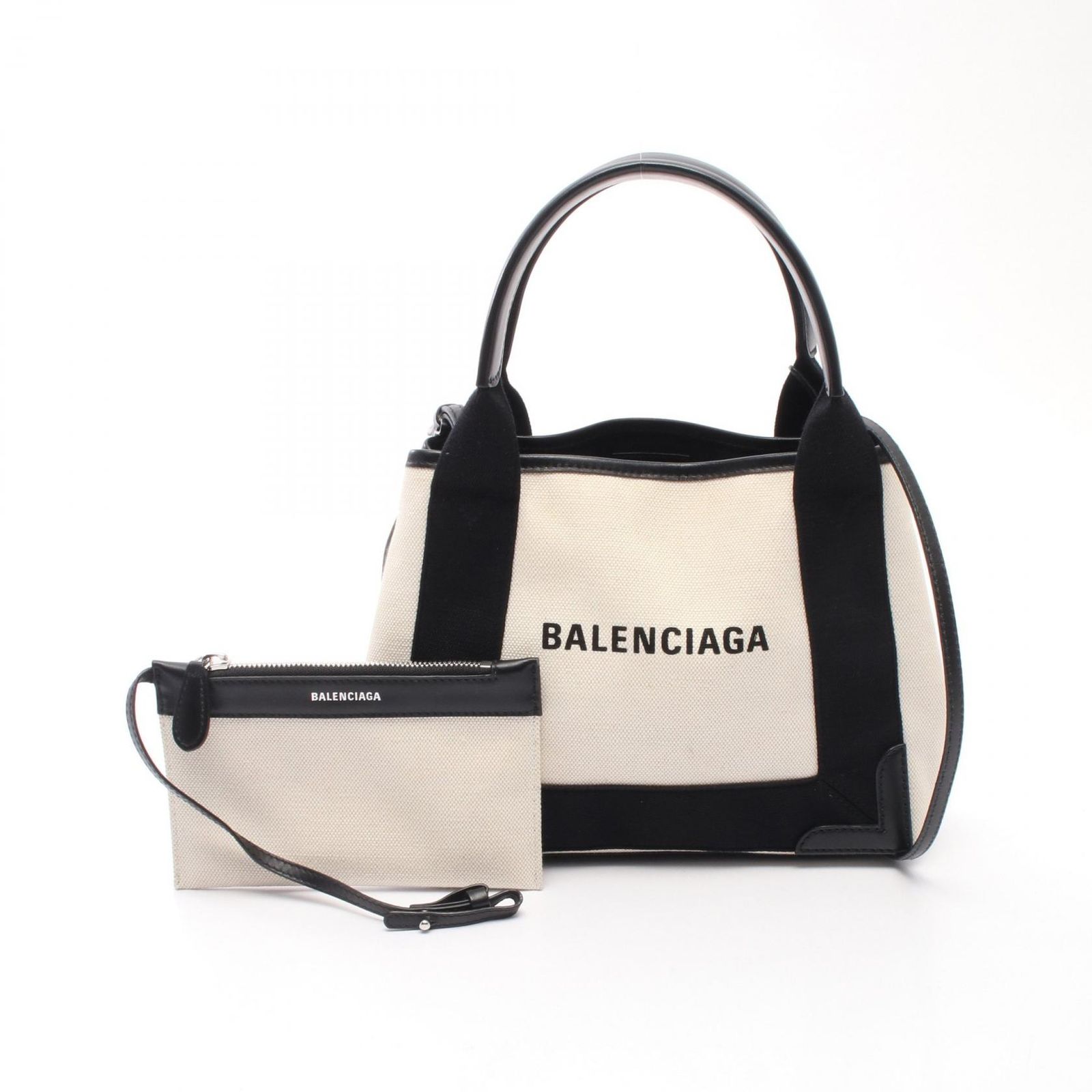 バレンシアガ BALENCIAGA ハンドバッグ ネイビーカバ XS 2WAY 390346 ナチュラル/ブラック キャンバス レザー ネイビーカバス XS レディース Used A