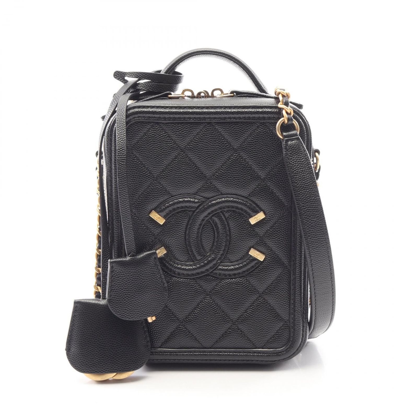 シャネル CHANEL ショルダーバッグ CCフィリグリー 2WAY AS0988 ブラック キャビアスキン(グレインドカーフ) CCフィリグリー マトラッセ バニティ チェーンショルダー