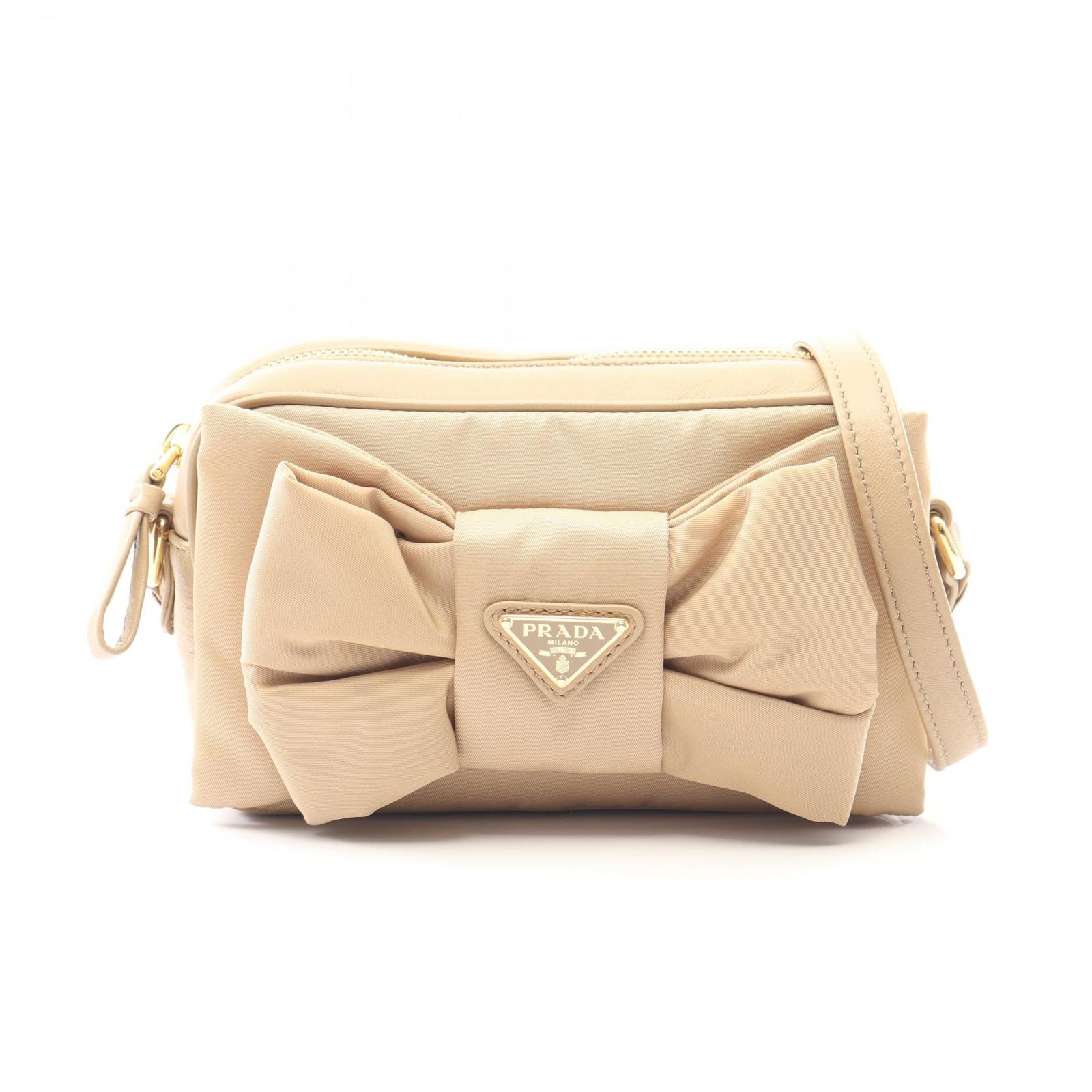 プラダ PRADA ショルダーバッグ TESSUTO FIOCCO 1BH166 ベージュ ナイロン レザー リボン ミニ ショルダーバッグ レディース 未使用