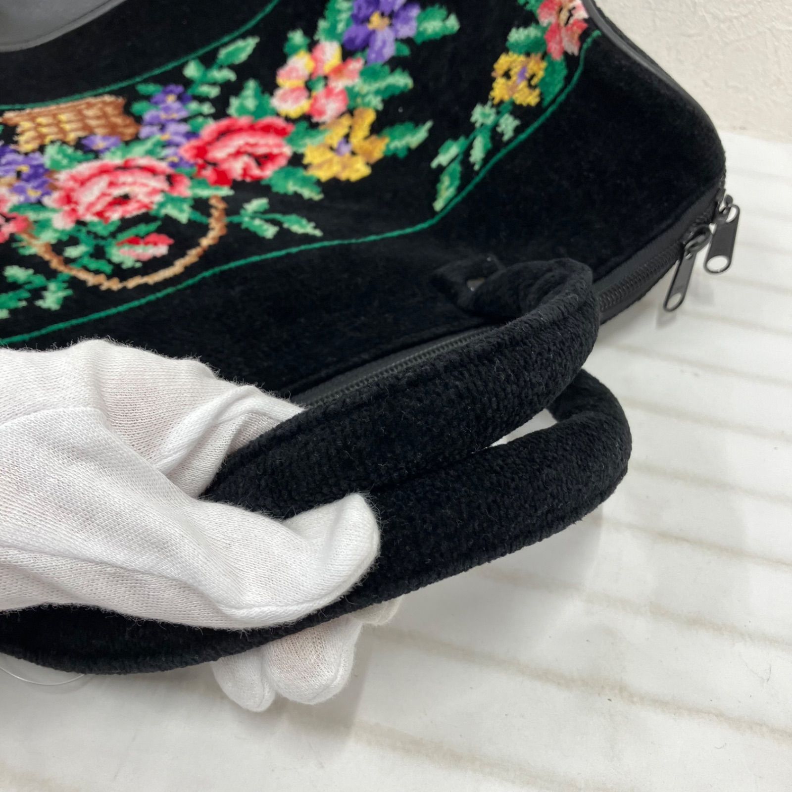 Y3272 FEILER フェイラー ボストンバッグ ブラック 黒 花柄 花かご