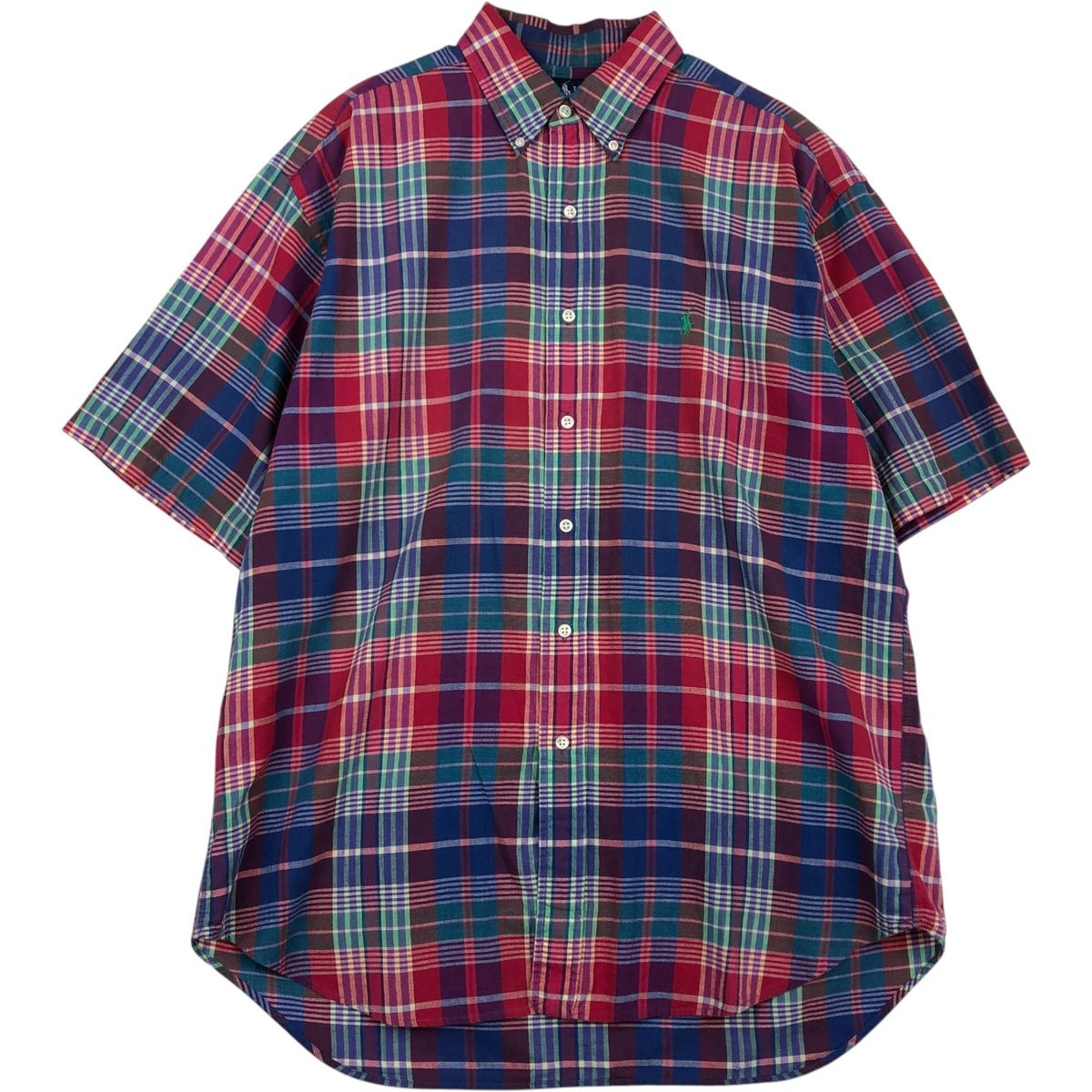 古着 ラルフローレン Ralph Lauren BLAKE マドラスチェック 半袖 ボタンダウン チェックシャツ メンズL相当/eaa639484