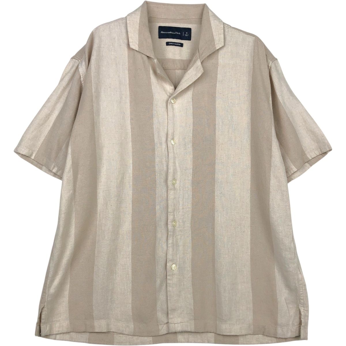 古着 Abercrombie & Fitch OVER SIZED ストライプ柄 半袖 オープンカラー ビスコース×リネンシャツ ボックスシャツ/eaa639506