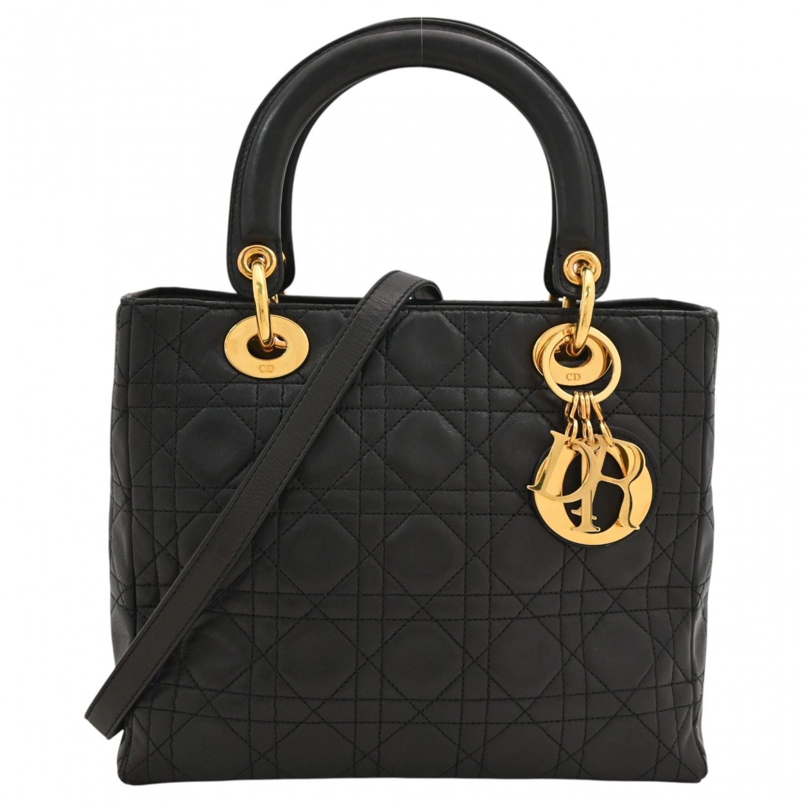 DIOR レディディオール カナージュ ハンドバッグ 2WAY ショルダーバッグ ラムスキン Aランク di89172bd