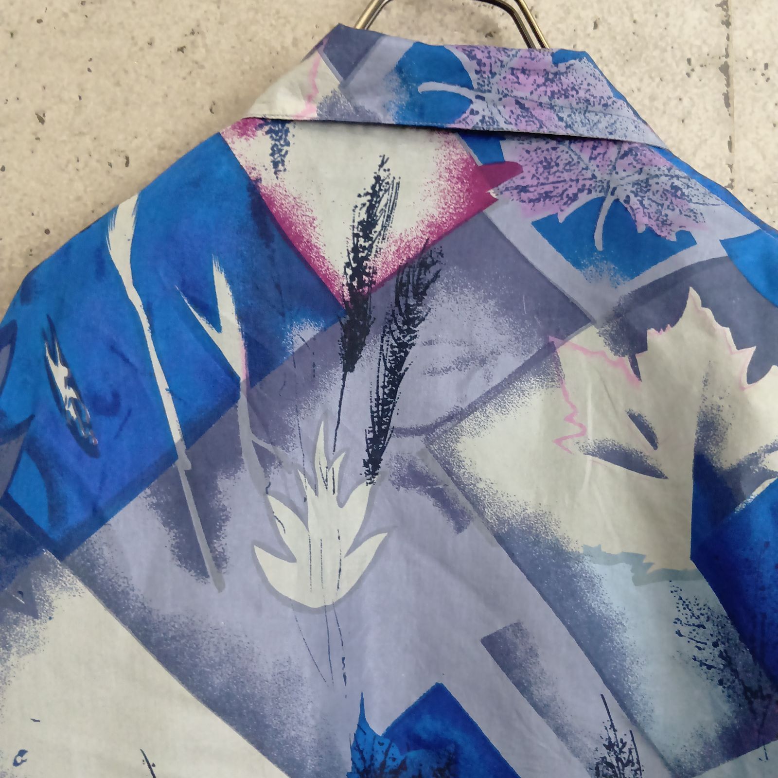 USED】US 古着 East West SILKS シルク100% 総柄ブルゾン M ブルー 