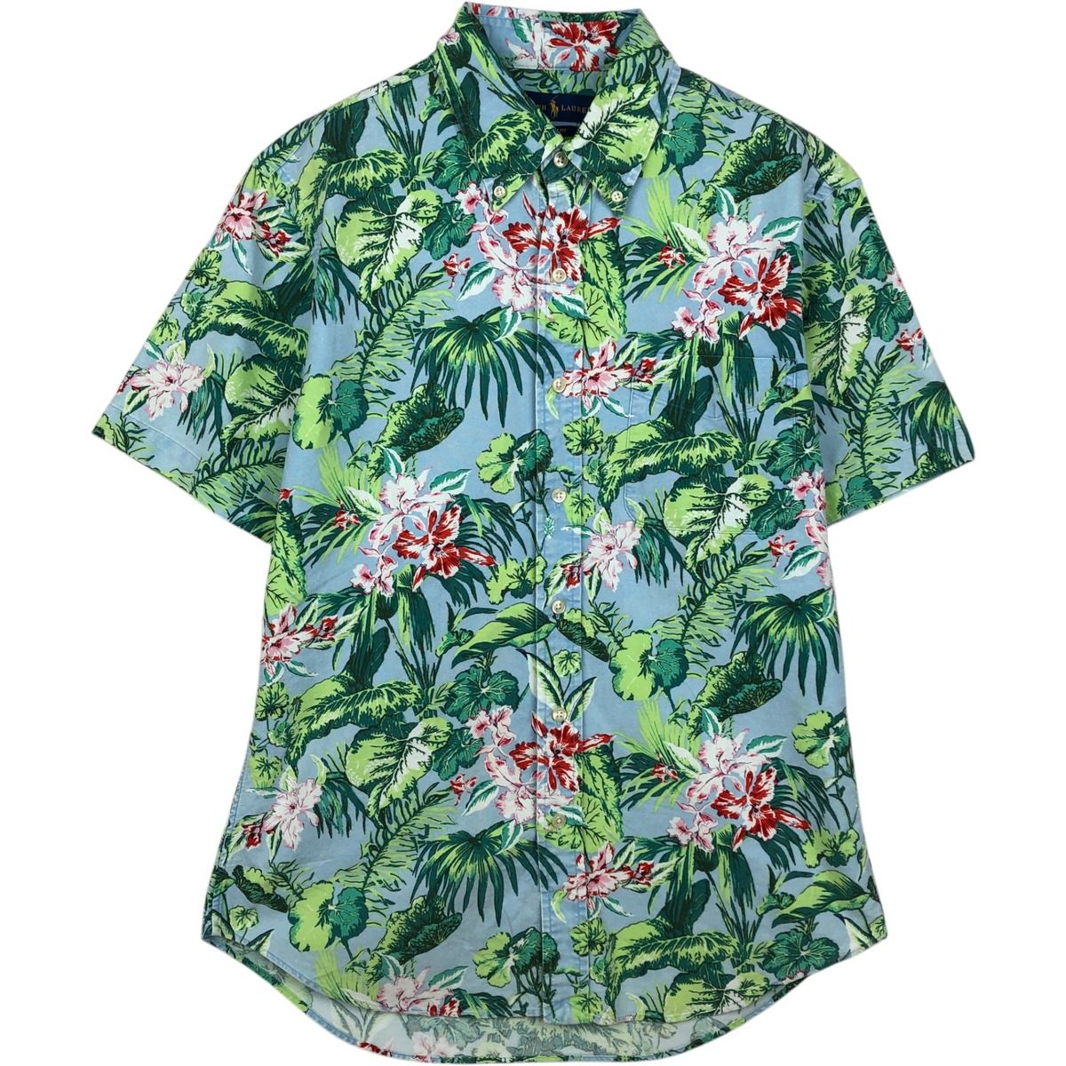 古着 ラルフローレン Ralph Lauren SLIM FIT スリムフィット 総柄 ハイビスカス柄 リーフ柄 ボタンダウン/eaa635934