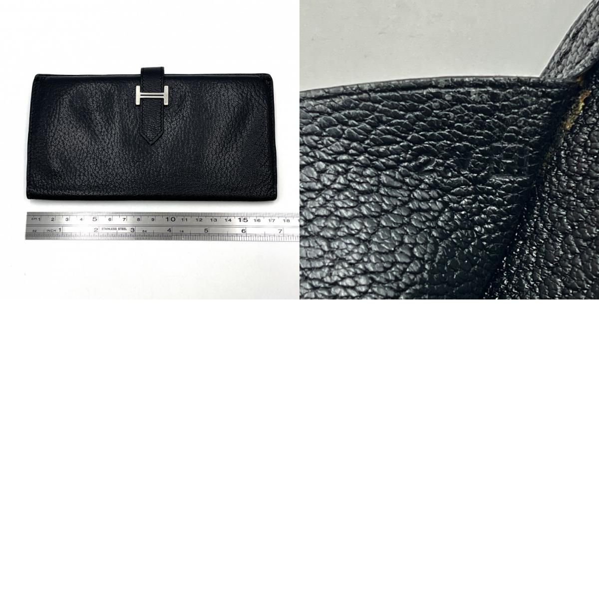 HERMES（エルメス）ベアンスフレ 二つ折り長財布 ブラック レザー 