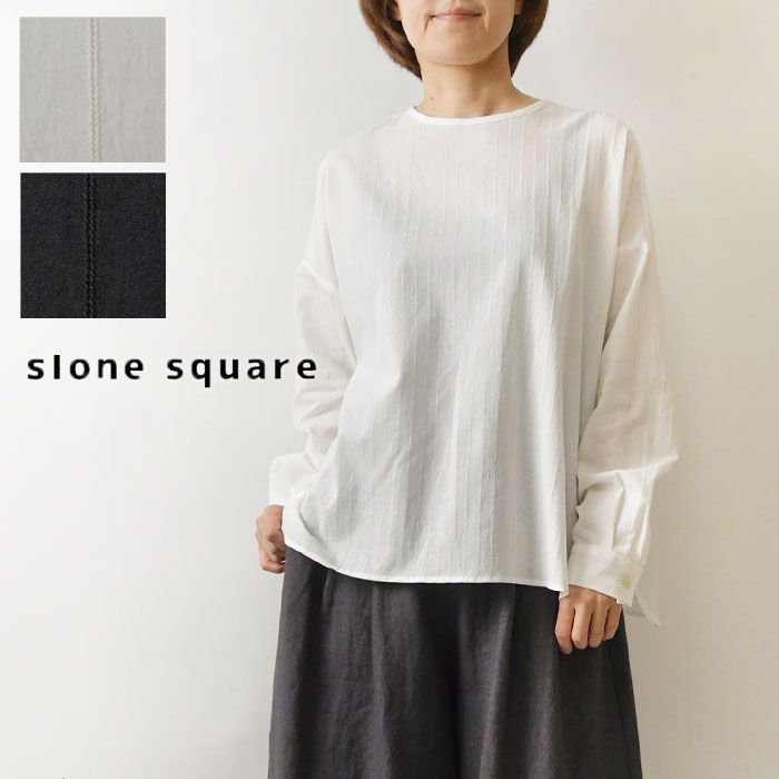 【slone square - スロンスクエア】コットン リネン ドビー ストライプ ラウンドカラー ブラウス (68025) レディース 春 夏 カジュアル ナチュラル ファッション 長袖 シンプル